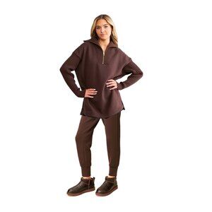 Varley Women's Chocolate Brown Half-zip sweatshirt and jogger set - XL